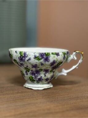 Lefton China Violet Chintz Tea Cup Japan Porcelain Gold Trim Hand Painted Dainty